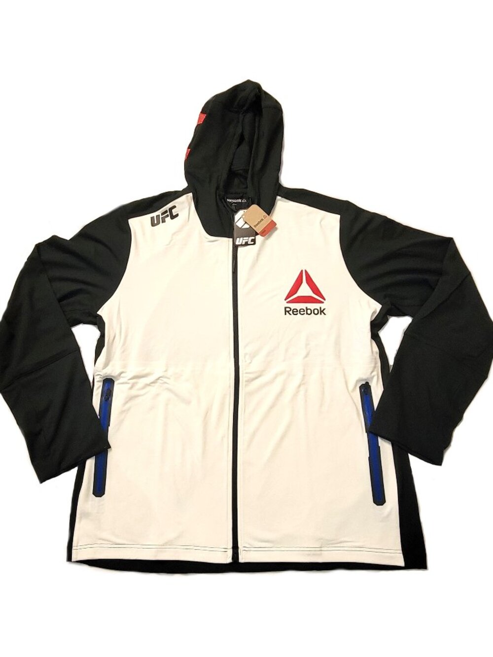 NWT Reebok UFC Walk-On Hooded Jacket Mens 2XL Black White Fight Night AJ9819 New
